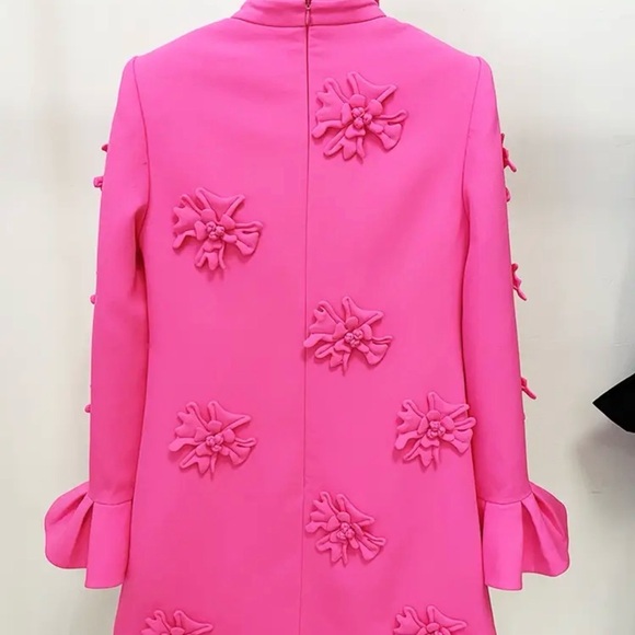 Bright Pink Mini Dress with Floral Appliqué Detail - Picture 3 of 4